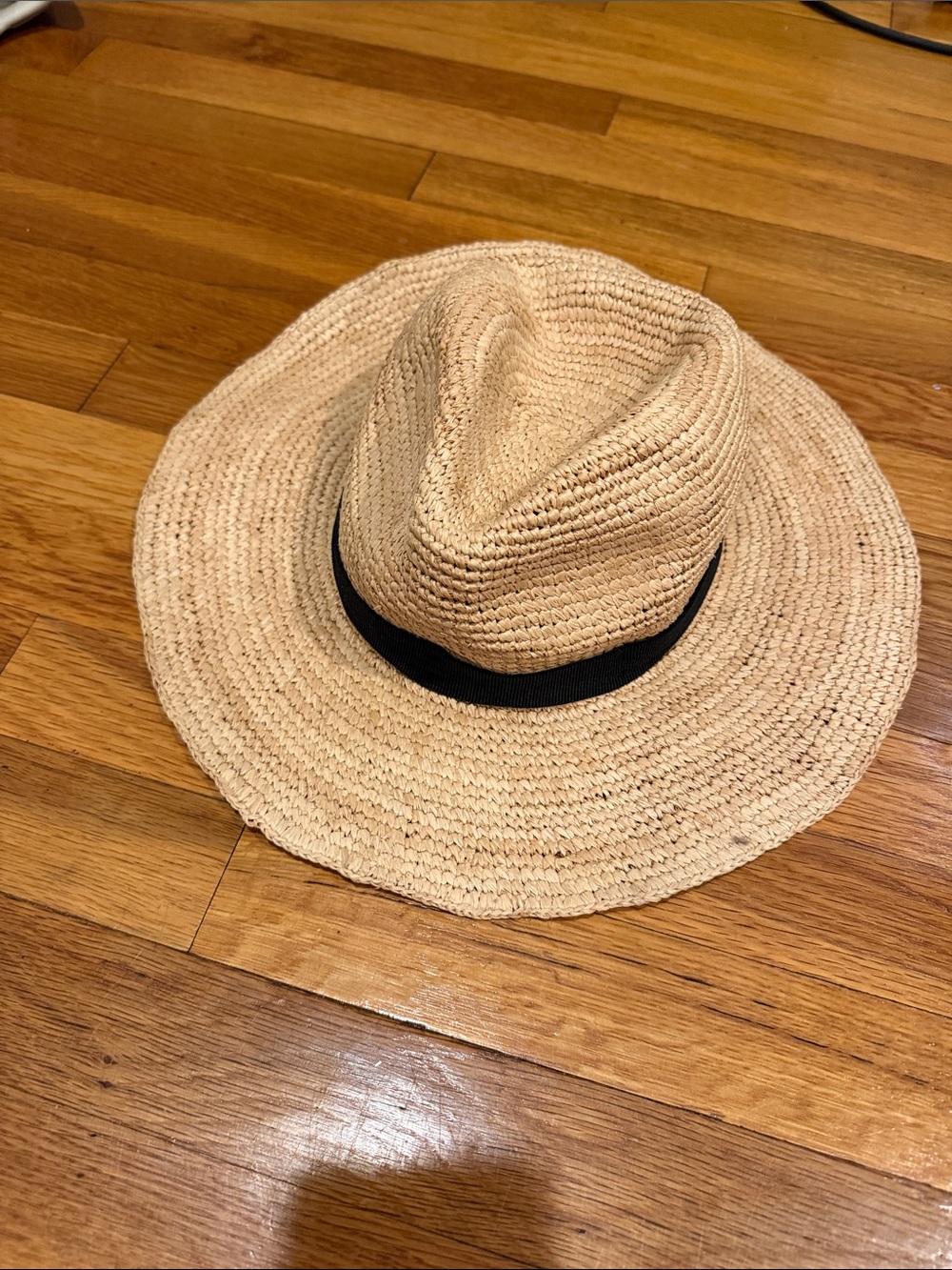 Straw Fedora Hat with Black Band - Natural